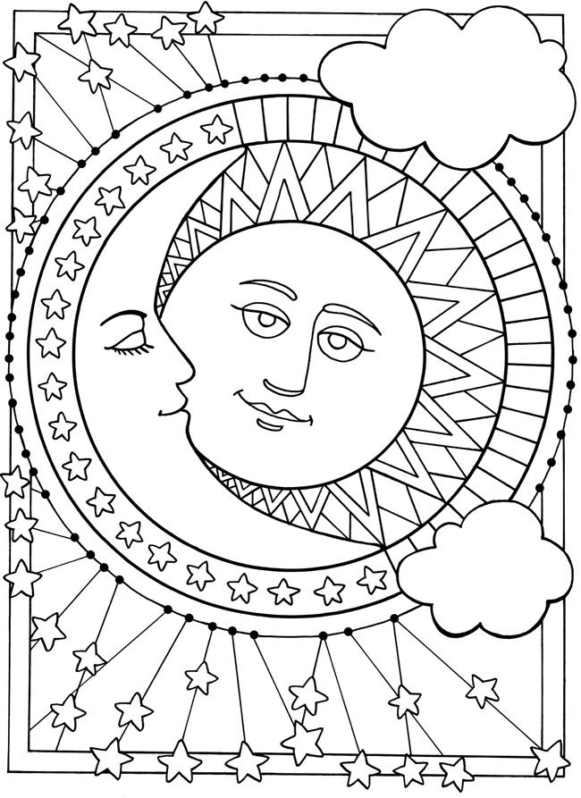 Słońce i księżyc - kolorowanka dla seniorów do druku