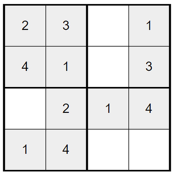 Sudoku dla seniorów do druku - łatwe 4x4 - zadanie 2