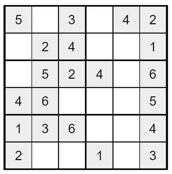 Sudoku dla seniorów do druku - średnie 6x6 - zadanie 2