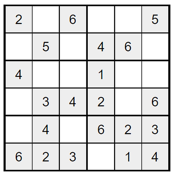 Sudoku dla seniorów do druku - średnie 6x6 - zadanie 3