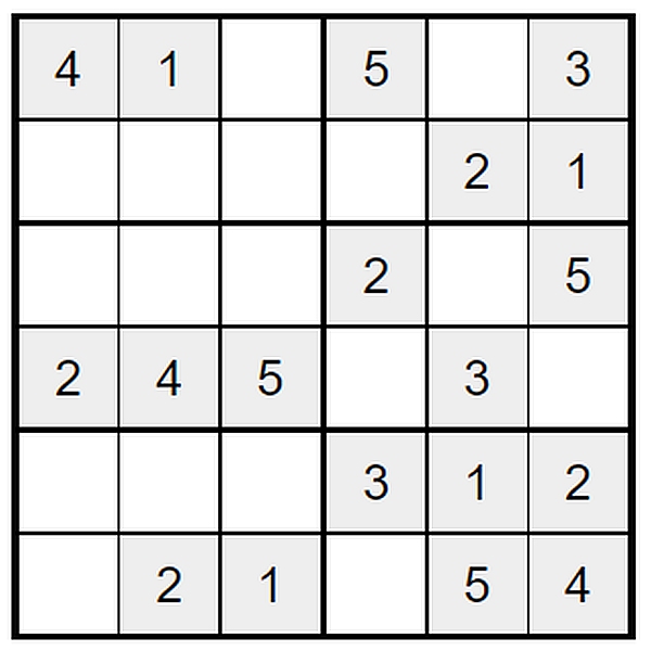 Sudoku dla seniorów do druku - średnie 6x6 - zadanie 4