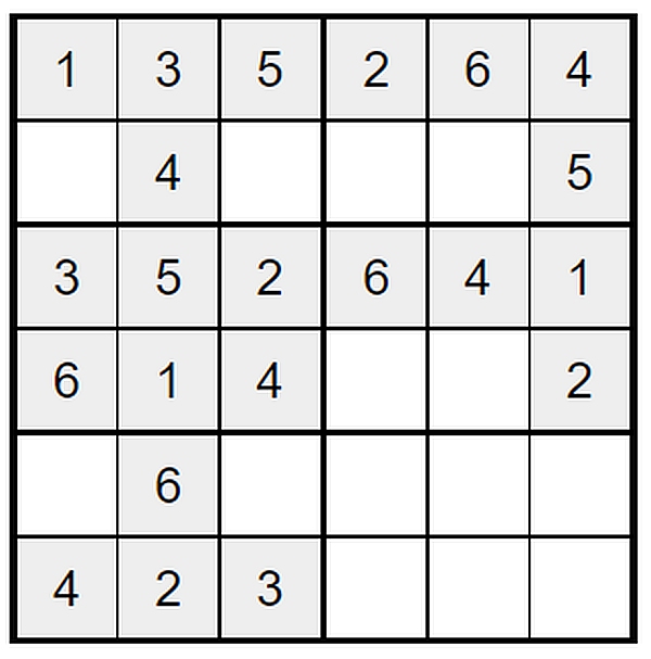 Sudoku dla seniorów do druku - średnie 6x6 - zadanie 5