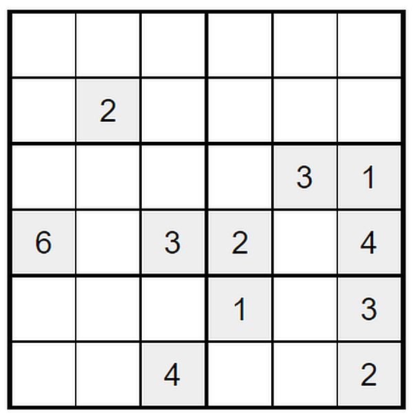 Sudoku dla seniorów do druku - średnie 6x6 - zadanie 6