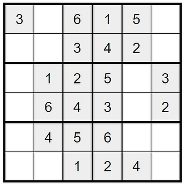 Sudoku dla seniorów do druku - średnie 6x6 - zadanie 1